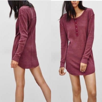 Aritzia TNA Los Santos Dress T-shirt Henley Thermal Long-sleeve Waffle Knit  XXS | eBay
