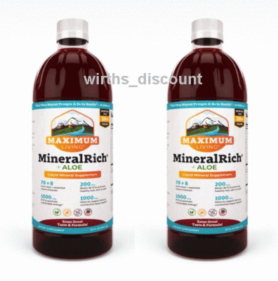 2 BOTTLES MAXIMUM LIVING MINERALRICH PLUS ALOE LIQUID MINERAL RICH. 64 OZ. TOTAL
