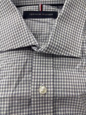 Tommy Hilfiger Men Regular Fit SQUARE Dress Shirt Blue/White 16-16.5 /34/35 NWOT