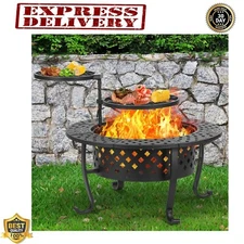 Outdoor Wood Burning Fire Pit With 2 Grills Backyard Patio Garden Round 36 Inch