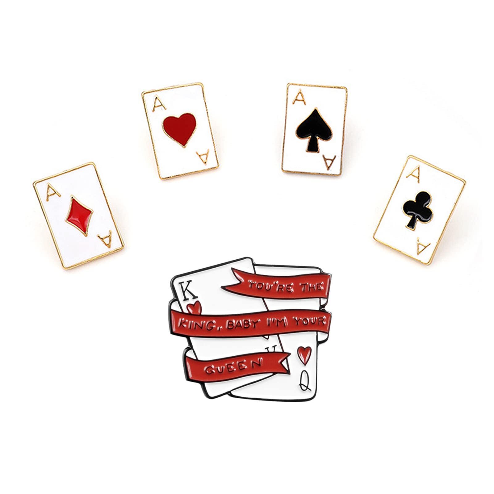 Poker Pins | Abstractionist Royal Flush Enamel Brooch Set | Queen & King Lapel P