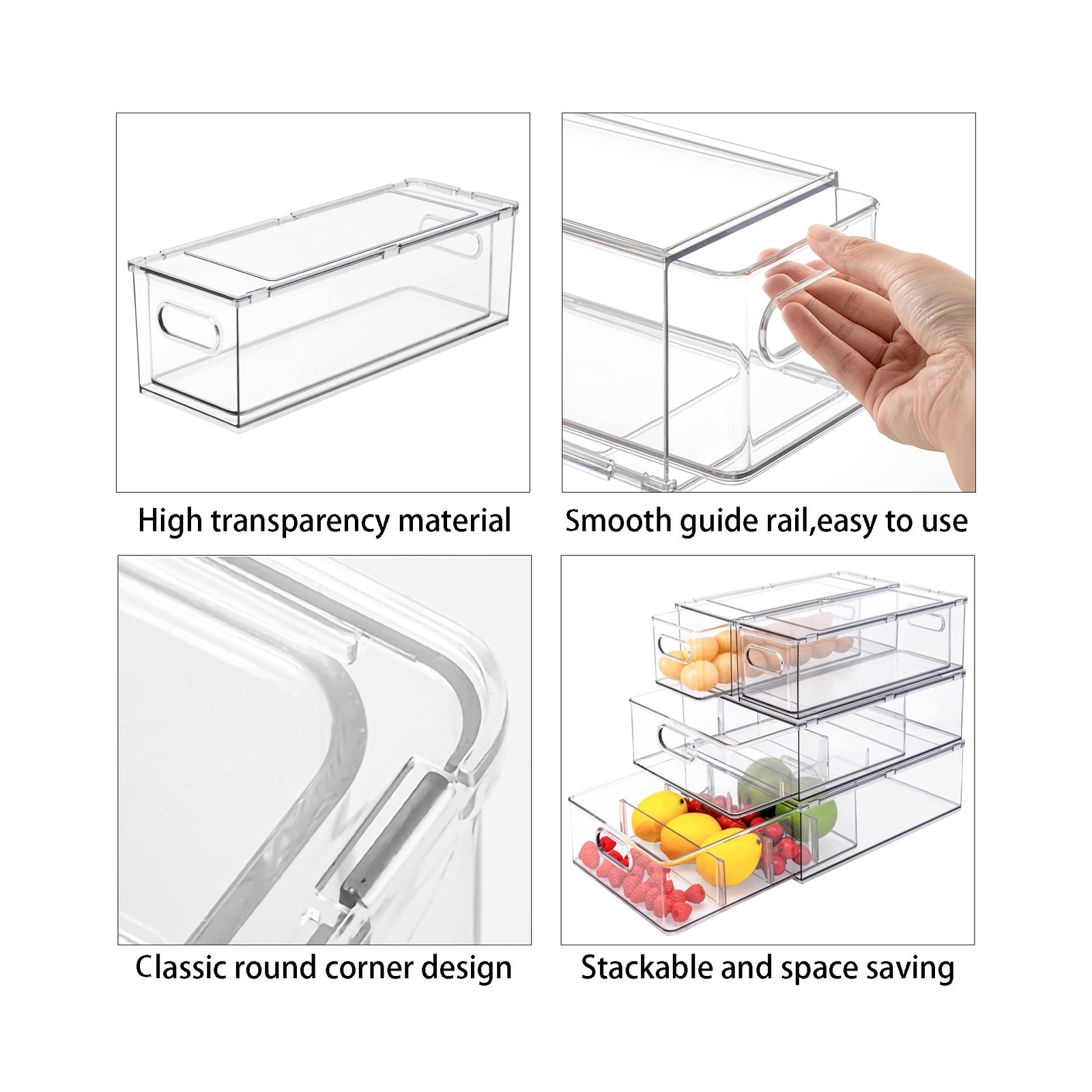 MineSign 2Pack Stackable Fridge Drawers Pull-Out Bins Divided Produ... Fast Ship
