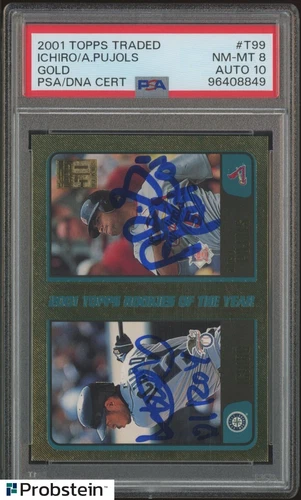 2001 Topps Traded Gold Ichiro HOF Albert Pujols RC /2001 PSA 8 PSA/DNA 10 AUTO