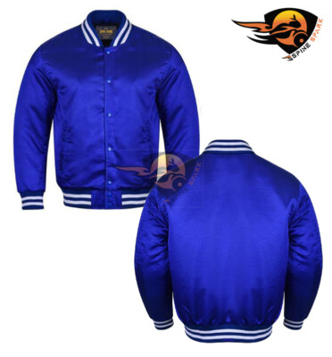 Royal Blue Satin Varsity Letterman Bomber Baseball Shiny Jacket - Jacke 