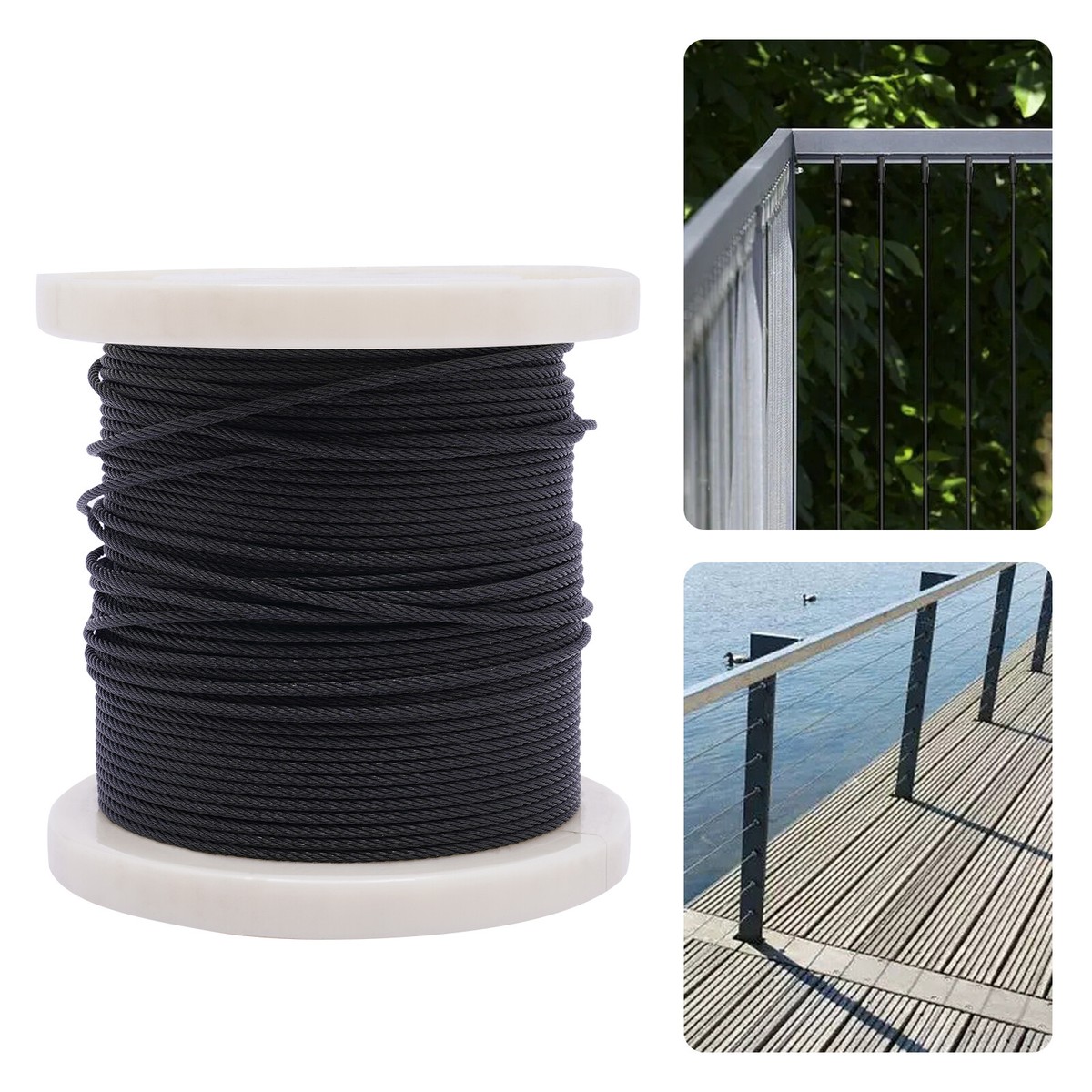 RailinGo 250 Ft Black Wire Rope With Cutter, 1/8 T316 Marine India | Ubuy