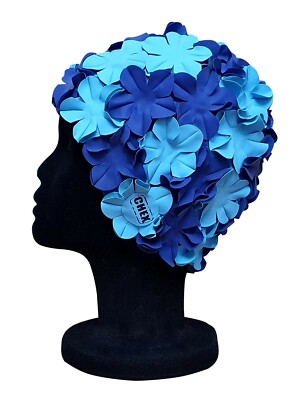 CHEX Anzio Damen 3D Blumenblatt 2 Farben Schwimmkappe Navyblau Himmelblau
