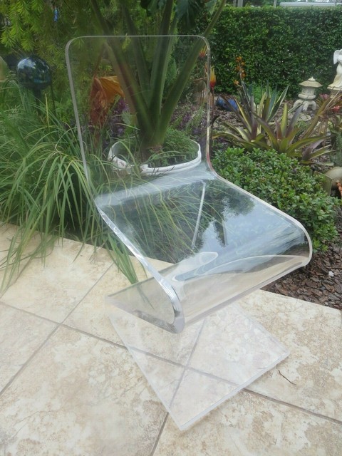 Mid Century Modern Thick Lucite Acrylic Zig Zag Z Side Chair