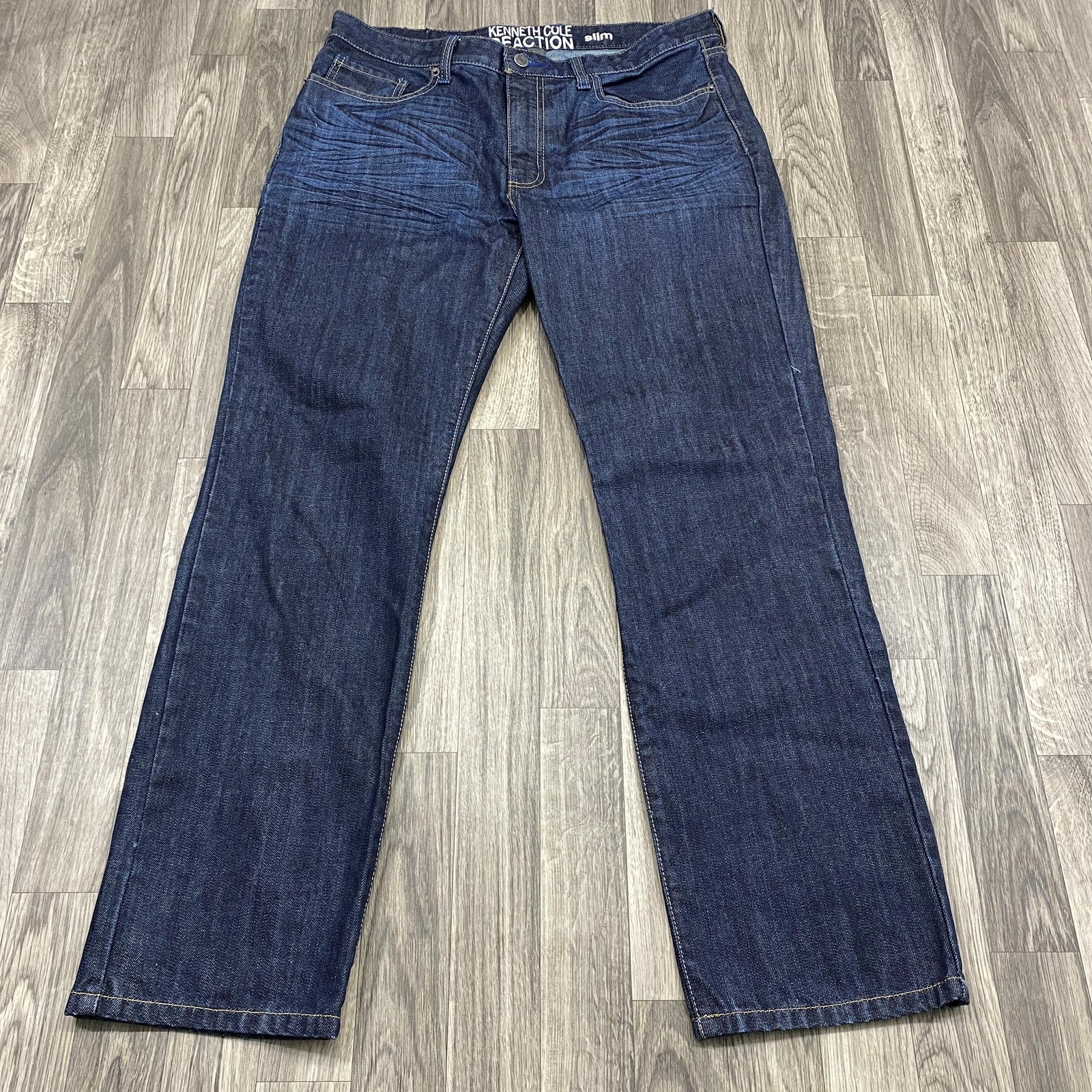 KENNETH HOLE Slim Straight Mid Rise Dark Wash Blue Denim Jeans Mens Size 34 / 30