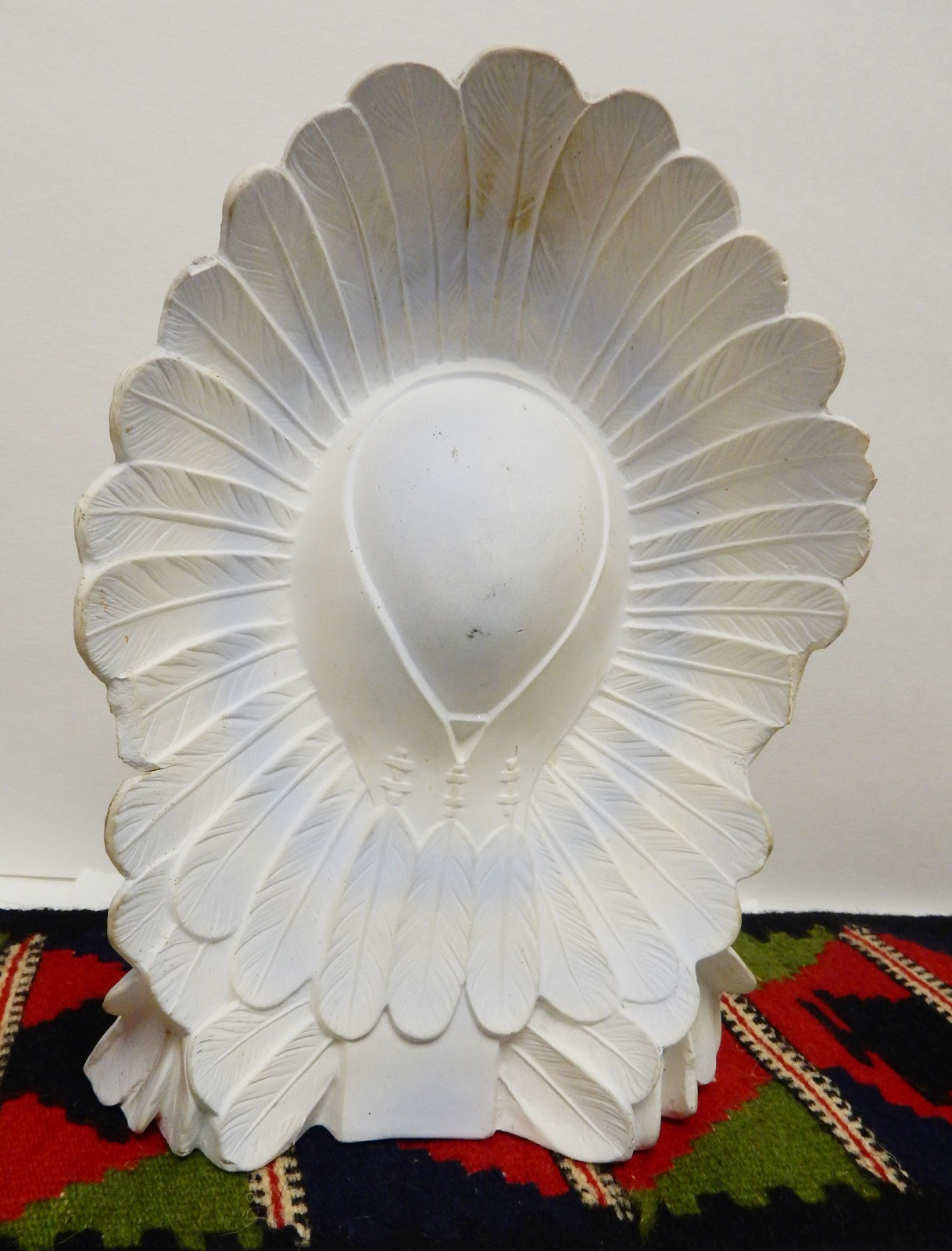 Byron Molds Bust Head Child Tribal Native Head Dress Ceramic Statue LG '82 Vtg