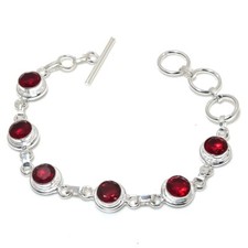 Red Garnet Gemstone Handmade 925 Sterling Silver Jewelry Bracelet Size-7-8"