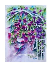 Sheerwatercolors Original Painting Hummingbirds Fuchsia Flowers Floral Decor
