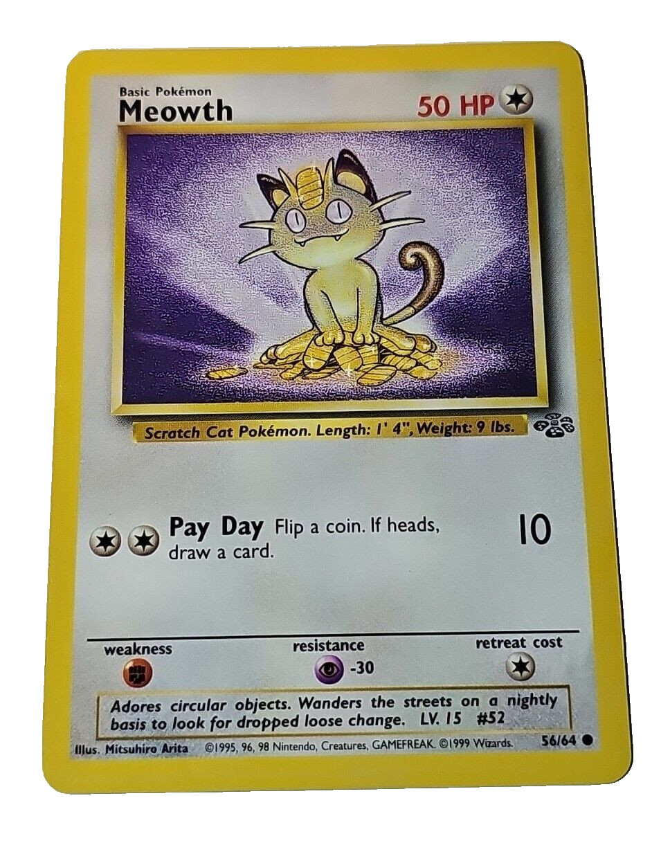 Pokemon Card Meowth 56/64 1st Edition 1999 VTG WOTC Wizard LP/MP