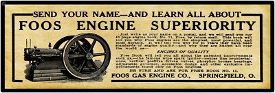 1910 Foos Gas Engines New Metal Sign, 12'' x 36'' USA STEEL XL Size - 4 lbs