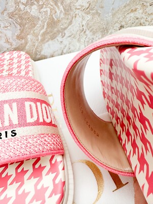 Christian Dior Canvas Houndstooth Embroidered Dway Slide Sandals