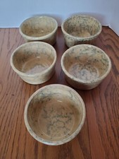 Antique Yellow Ware Spongeware Custard Cups - Set Of 5