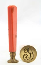 antique Wax Seal stamp, bakelite handle, letters / name initials: Y. G. / IJ. G.