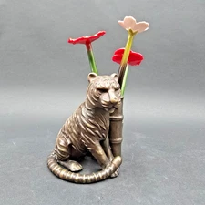 Levenger Bronzed Tiger Pen Stand Lacquered Flower Pens Set Vintage