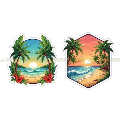 Beach Sun Palm Trees Vinyl Decal Sticker Ocean Waves 2 Pack G