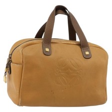 LOEWE Anagram Hand Bag Leather Brown Gold Auth 182145