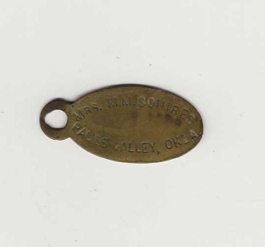 Early 1900s Original Bank Key Fob M.M. Squires Pauls Valley & Ardmore Oklahoma