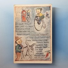 Evelyn E Morris WW2 Postcard C1945 Petrol Pump Down Hearted Penny Farthing Bike