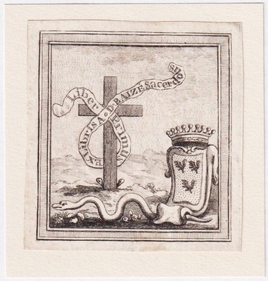 Exlibris A. D. Baizé Religieux Ile De France Snake Bookplate Gravure 19E