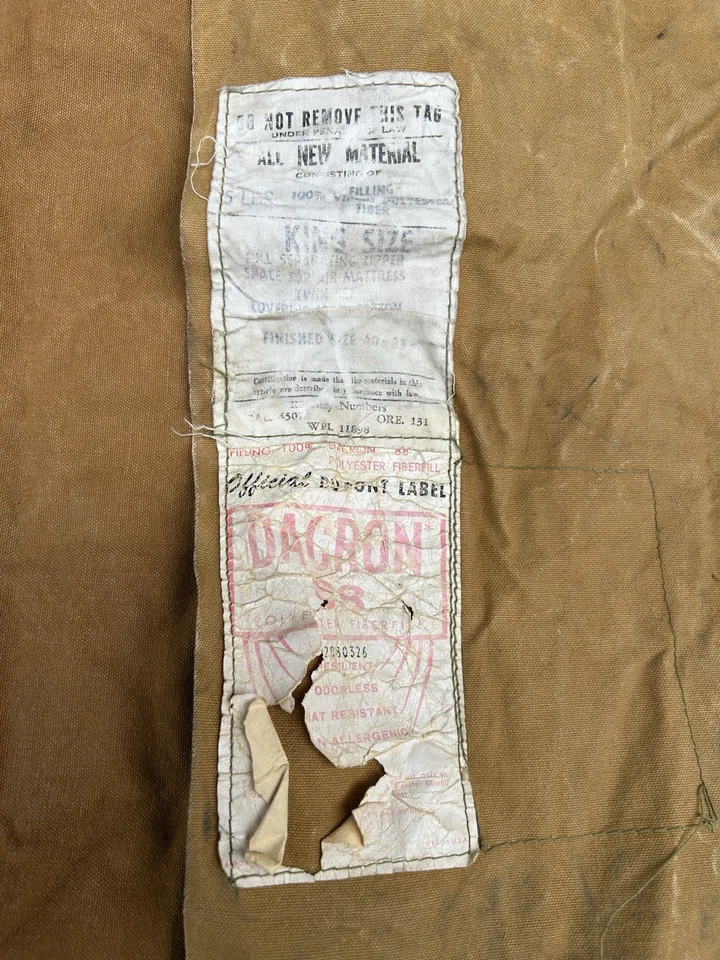 Saco de Dormir Vintage King Size Marrón Pato Caza Nombre Etiqueta Falta Bien Hecho Foto 4 de 4