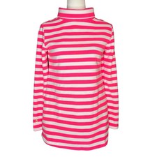 NWT Dudley Stephens S Pink Striped Cobble Hill Vello Fleece Mock Neck Pockets