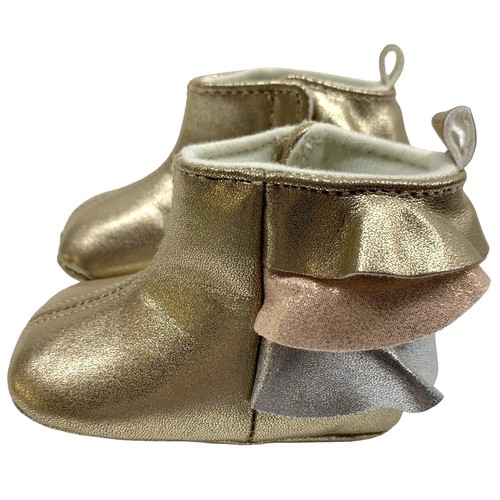 Botas con volantes doradas para bebé Rising Star punta redonda sin cordones 3-6 meses - Imagen 1 de 8