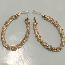 Sterling Silver 925 Twisted Oval Hoop Earring...