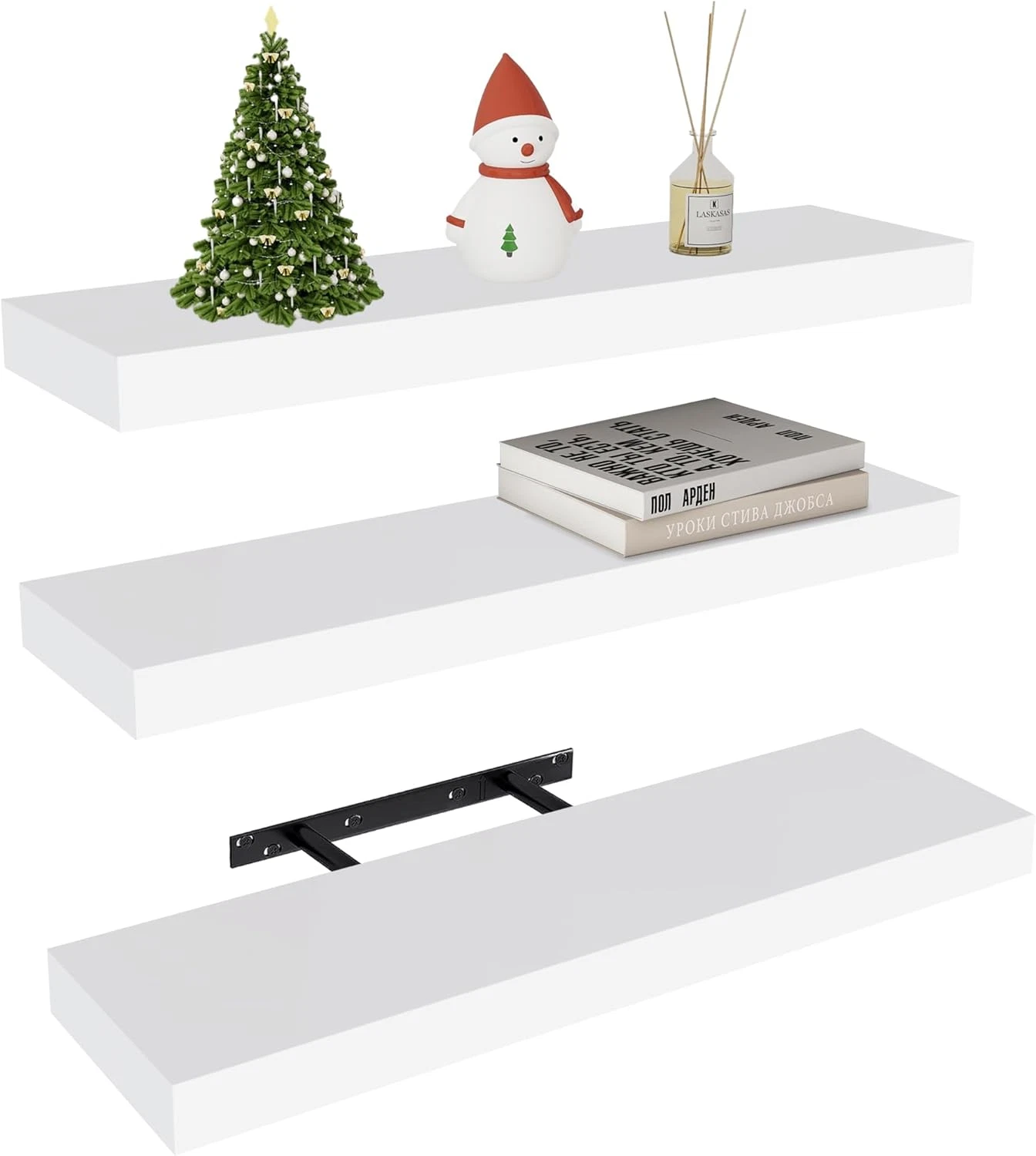 ® White Floating Shelves for Wall, 24" Rustic Wood Deep Wall Mounted Shelves wit