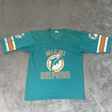 Vintage Miami Dolphins Shirt V Neck Mens Large Green NFL Football Made In USA