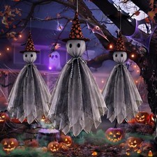 3 Pcs Halloween Ghost Hanging Decorations, 15 Inch Hanging Ornaments Fabric Figu
