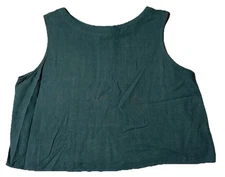 Anrabess Women’s L Blue Tank Top Linen Blend Sleeveless Crop Shirt Button Back