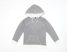 Topshop Women Black & White Striped Cotton Pullover Hoodie Size 10