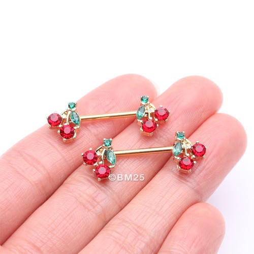 A Pair of Luscious Cherry Sparkle Fruit Nipple Barbell - Picture 9 of 10