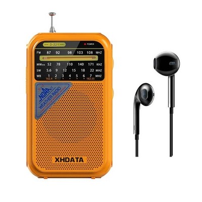 XHDATA D-221 Weather Warning Pocket Radio AM FM SW WB NOAA Receiver w/ Earphone