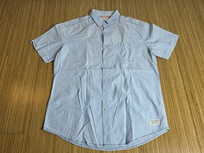 Esprit Herren Kurzarmhemd M Regular Fit blau weiß gestreift Baumwolle Sommer