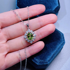 Natural Oval Cut Peridot 925 Sterling Silver Pendant August Birthstone Necklace