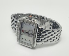 Michele Brand Deco Genuine Diamond Bezel Wristwatch Women Silver Stainless Steel