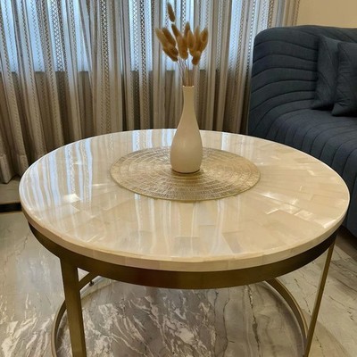 Natural White Selenite Round Coffee Table | Elegant Crystal Center Table