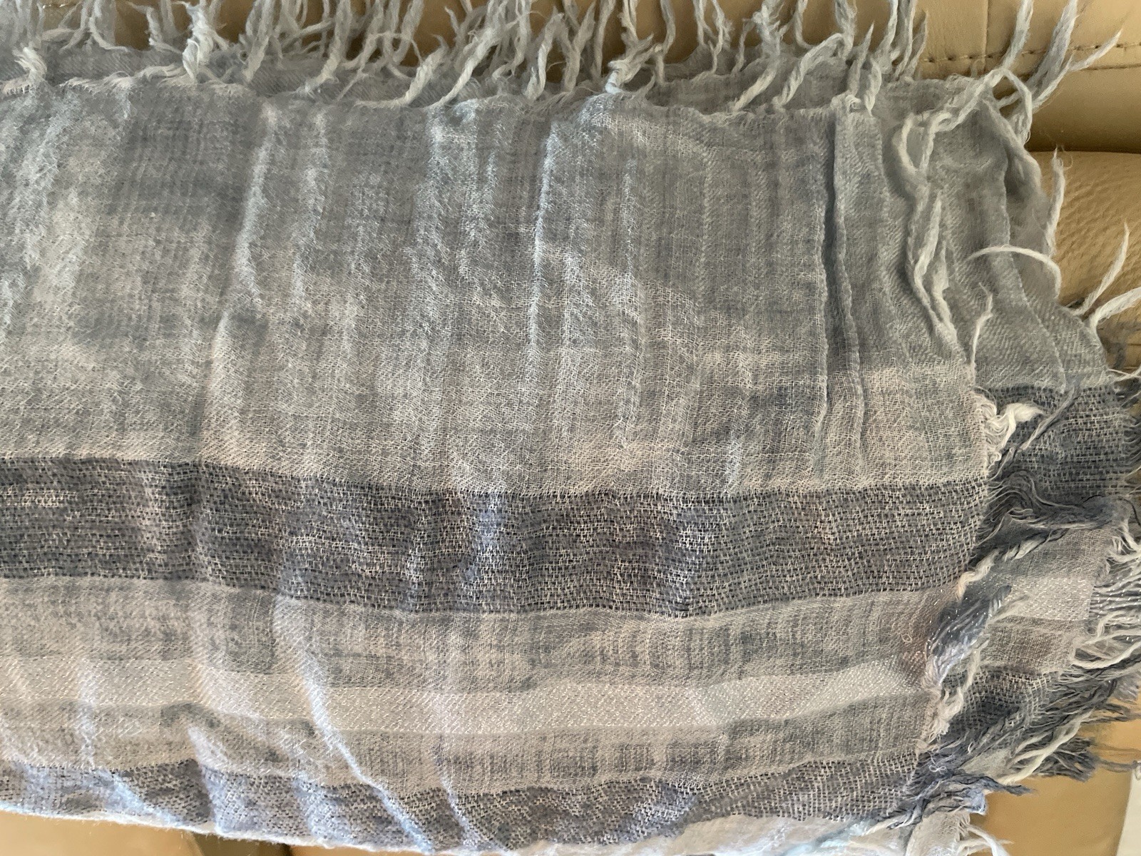 Gray Blue Scarf Shawl Rectangular Horizontal line… - image 6