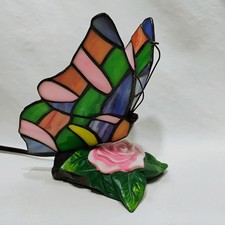 Butterfly Rose Flower Tiffany Style Stained Glass Night Light Table Desk Lamp