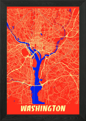 Washington Retro Stadtplan gerahmtes Wandbild Poster Leinwanddruck Bild