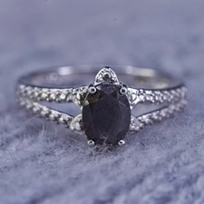 Size 8.25, Vintage Sterling 925 silver handmade ring, band with black agate