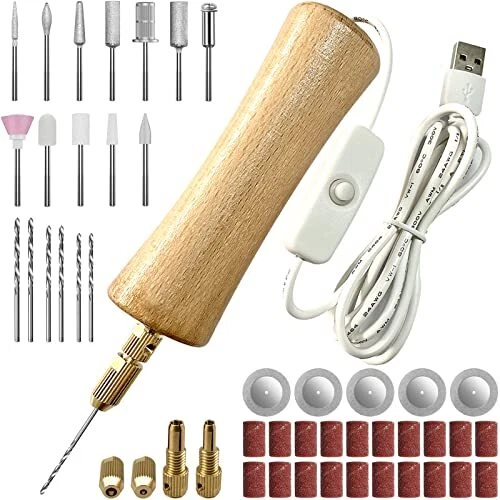 XIZED Electric Resin Jewelry Drill Set50Pcs Wooden Body Hand Drill Resin  Supp