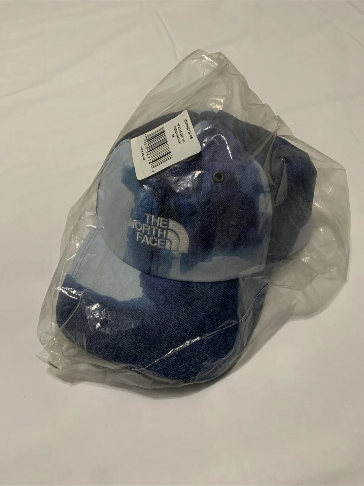 Chapeau de baseball Supreme The North Face imprimé denim blanchi indigo 6 panneaux NEUF !!!