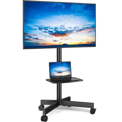 Black Universal Mobile TV Stand for 23-55 Inch TVs with Mute Wheels up to 88 lbs