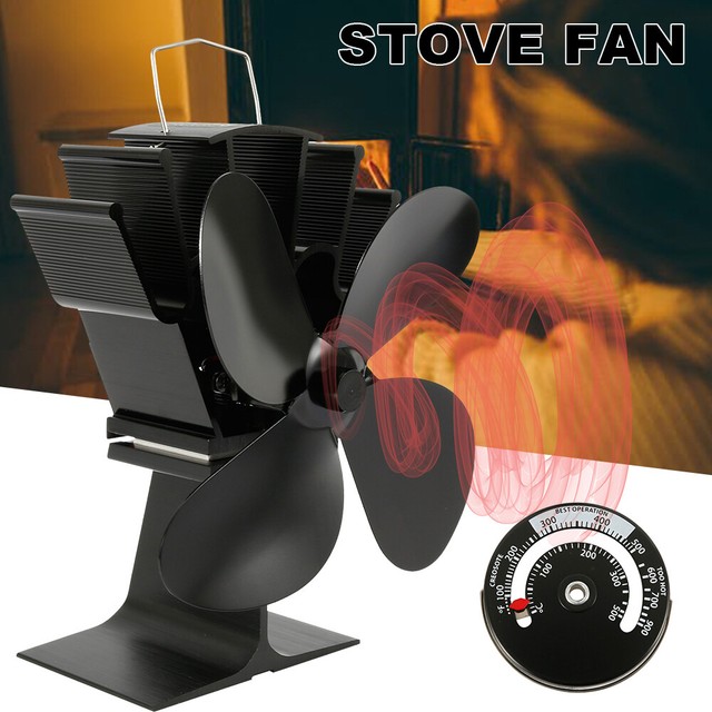 Wood Stove Fan Heat Powered Fireplace Blower 4 Blade Silver No