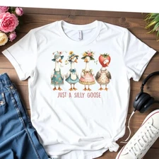 Just a Silly Goose T Shirt Retro Funny Goose Meme Graphic Tee Unisex Softstyle